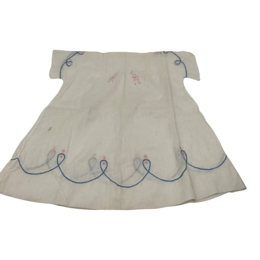 Vintage Baby Embroidered Pink Flowers & Blue Loops READ